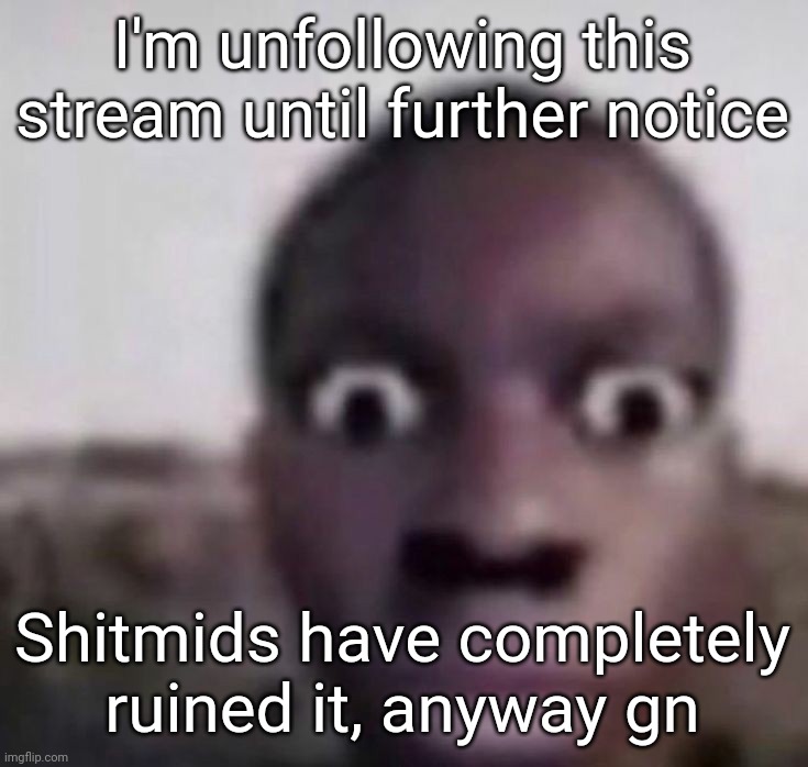 bruh what | I'm unfollowing this stream until further notice; Shitmids have completely ruined it, anyway gn | image tagged in bruh what | made w/ Imgflip meme maker