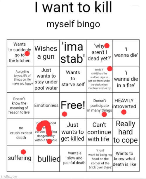 I want to kill myself bingo | image tagged in i want to kill myself bingo | made w/ Imgflip meme maker