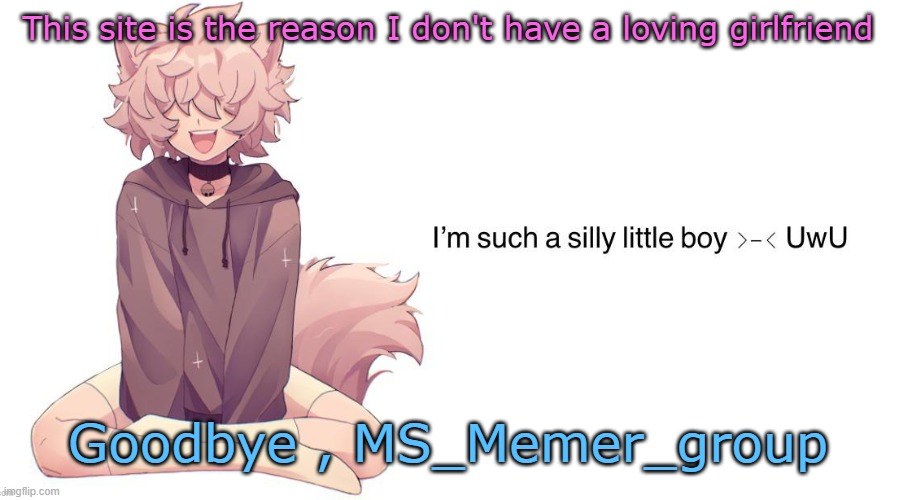 Post about me simping for Scarf all u want, i'm done | This site is the reason I don't have a loving girlfriend; Goodbye , MS_Memer_group | image tagged in silly_neko announcement template | made w/ Imgflip meme maker