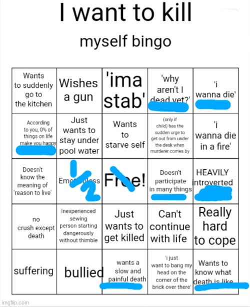 I want to kill myself bingo | image tagged in i want to kill myself bingo | made w/ Imgflip meme maker