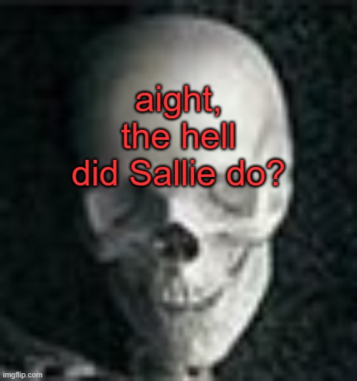. | aight, the hell did Sallie do? | image tagged in skull | made w/ Imgflip meme maker