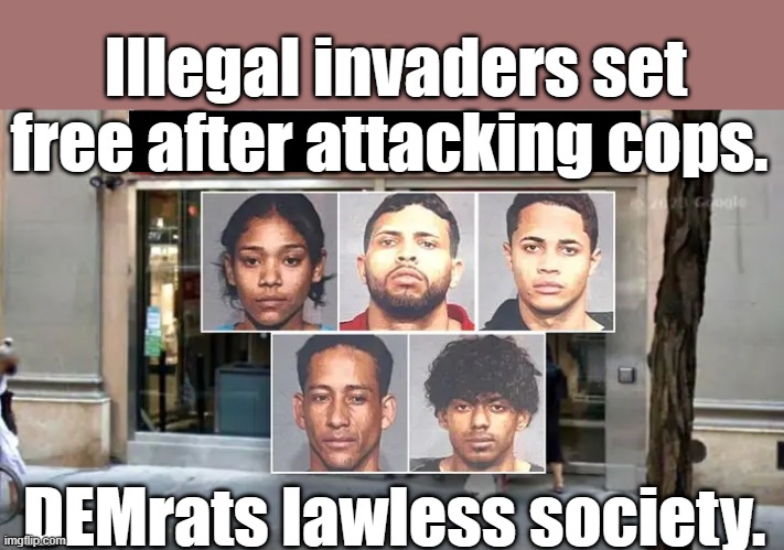 They just want a job.. Can't you tell? | Illegal invaders set free after attacking cops. DEMrats lawless society. | image tagged in democrats,destroy,america,psychopaths and serial killers | made w/ Imgflip meme maker