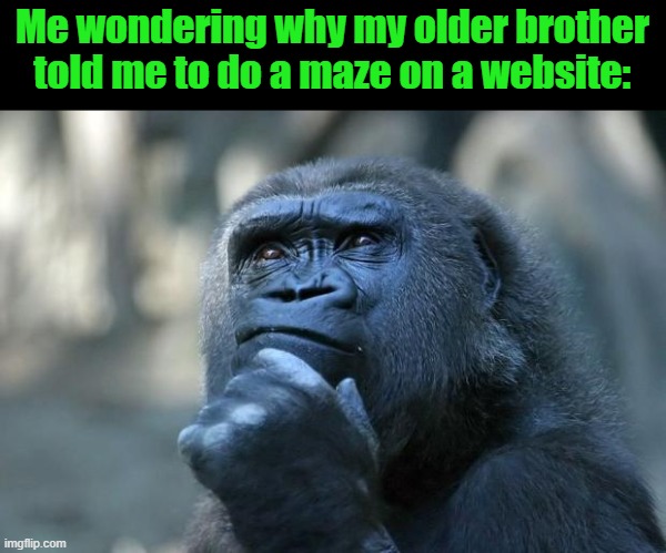 Deep Thoughts | Me wondering why my older brother told me to do a maze on a website: | image tagged in deep thoughts | made w/ Imgflip meme maker