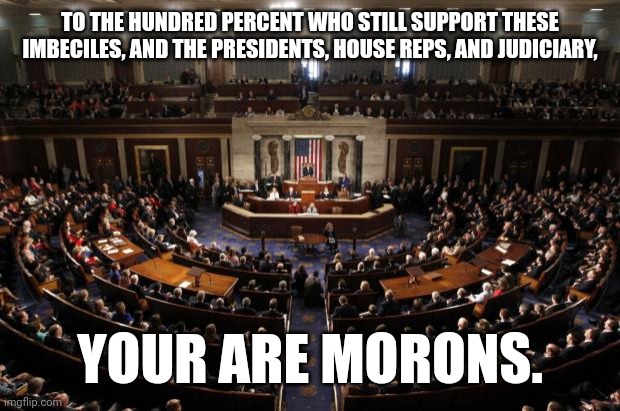 Idiots | TO THE HUNDRED PERCENT WHO STILL SUPPORT THESE IMBECILES, AND THE PRESIDENTS, HOUSE REPS, AND JUDICIARY, YOUR ARE MORONS. | image tagged in congress | made w/ Imgflip meme maker