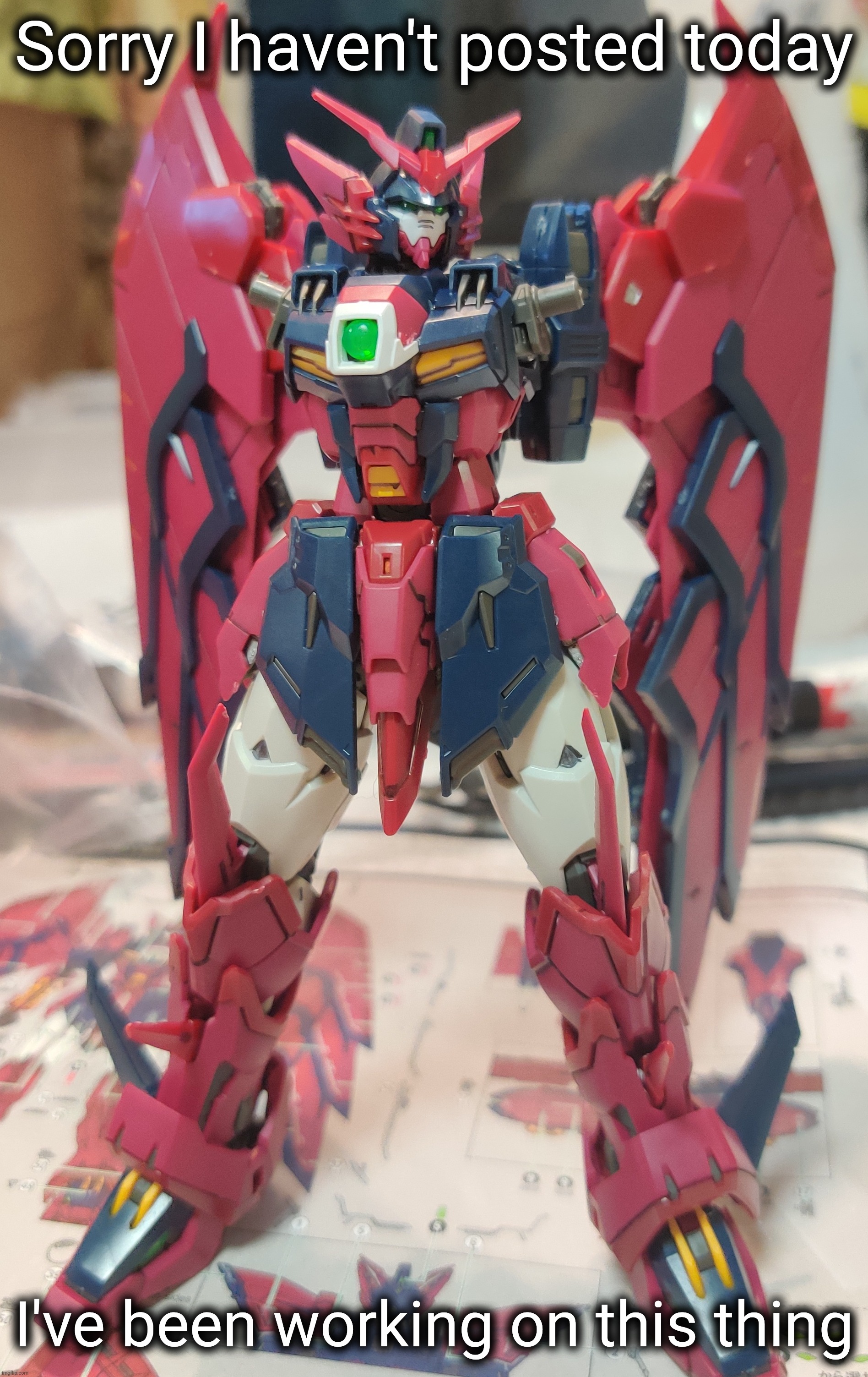 The arms aren't attached because I haven't panel-lined them yet | Sorry I haven't posted today; I've been working on this thing | made w/ Imgflip meme maker