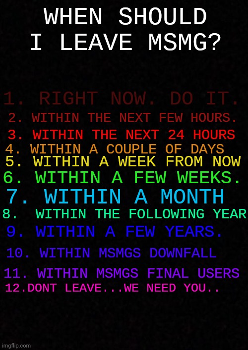 when should i leave msmg? | image tagged in when should i leave msmg | made w/ Imgflip meme maker
