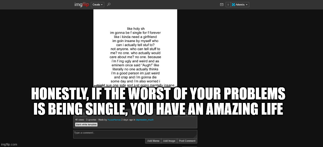 My honest reaction | HONESTLY, IF THE WORST OF YOUR PROBLEMS IS BEING SINGLE, YOU HAVE AN AMAZING LIFE | image tagged in msmg | made w/ Imgflip meme maker