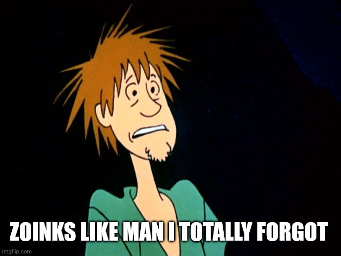 Shaggy Shocked Face and Scooby Doo | ZOINKS LIKE MAN I TOTALLY FORGOT | image tagged in shaggy shocked face and scooby doo | made w/ Imgflip meme maker