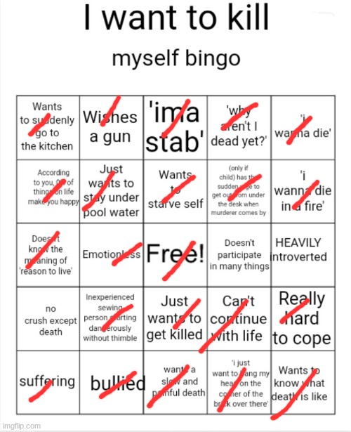 I want to kill myself bingo | image tagged in i want to kill myself bingo | made w/ Imgflip meme maker