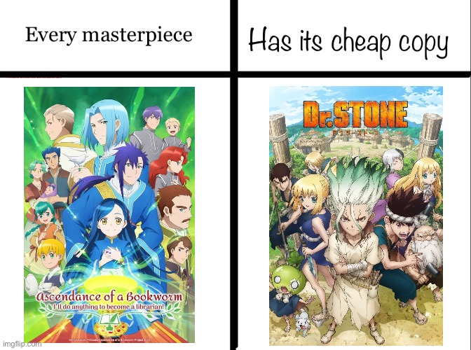 Every masterpiece has its cheap copy | image tagged in every masterpiece has its cheap copy,memes,anime meme,animeme,shitpost,humor | made w/ Imgflip meme maker