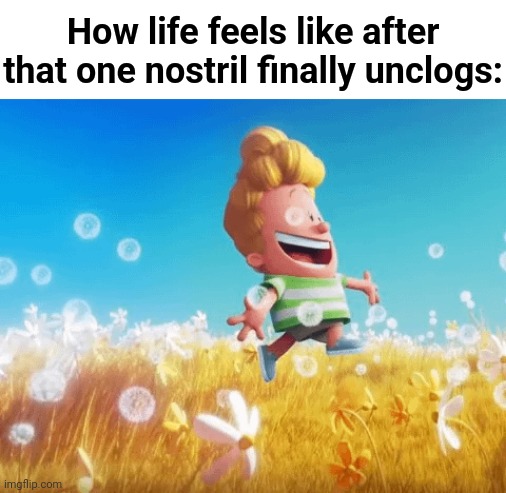 How life feels like after that one nostril finally unclogs: | made w/ Imgflip meme maker