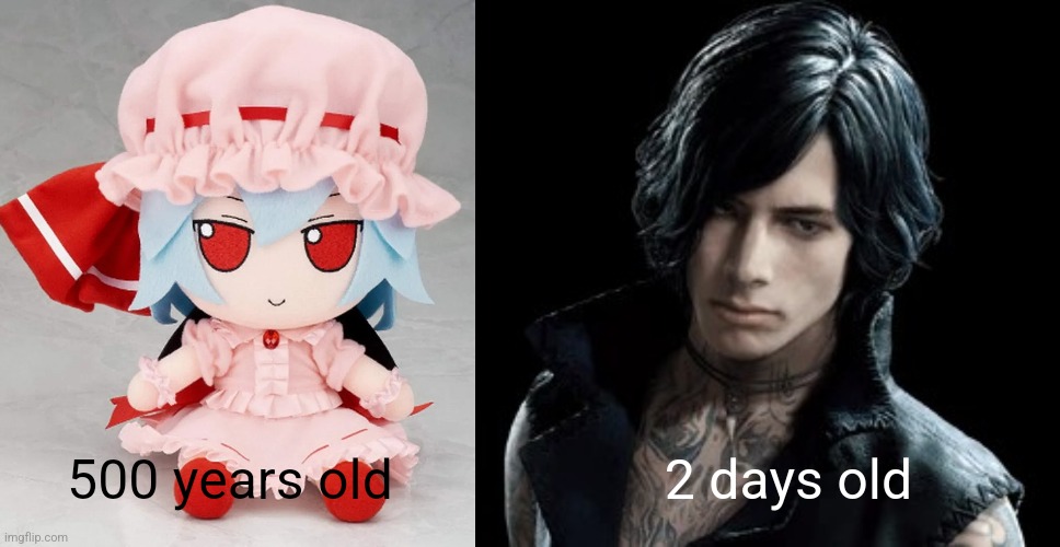 500 years old 2 days old | image tagged in remilia fumo | made w/ Imgflip meme maker