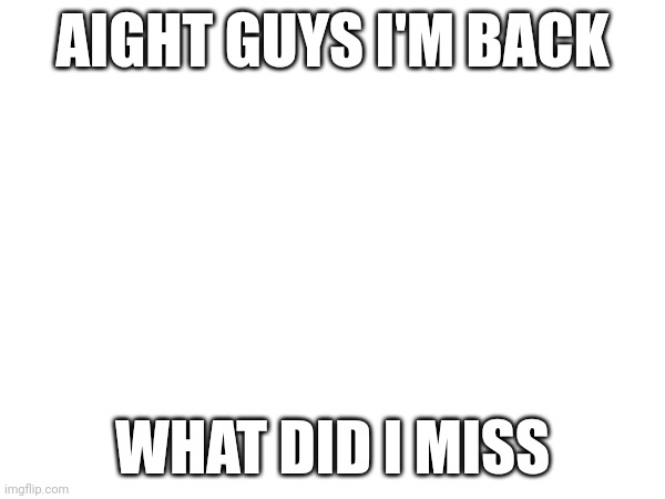 Now officially a mod in the geometry dash stream btw | AIGHT GUYS I'M BACK; WHAT DID I MISS | made w/ Imgflip meme maker