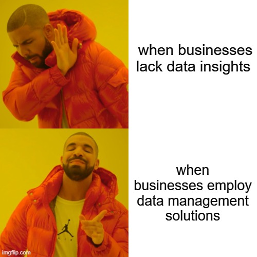 Drake Hotline Bling Meme | when businesses lack data insights; when businesses employ data management solutions | image tagged in memes,drake hotline bling | made w/ Imgflip meme maker