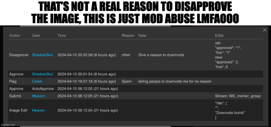 Dumbass ☠️ | THAT’S NOT A REAL REASON TO DISAPPROVE THE IMAGE, THIS IS JUST MOD ABUSE LMFAOOO | made w/ Imgflip meme maker