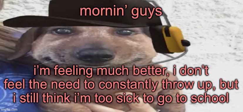 chucklenuts | mornin’ guys; i’m feeling much better, i don’t feel the need to constantly throw up, but i still think i’m too sick to go to school | image tagged in chucklenuts | made w/ Imgflip meme maker