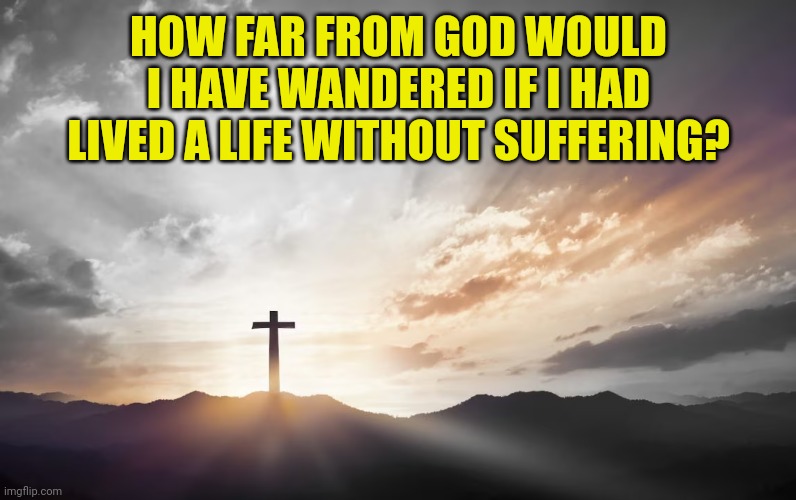 Son of God, Son of man | HOW FAR FROM GOD WOULD I HAVE WANDERED IF I HAD LIVED A LIFE WITHOUT SUFFERING? | image tagged in son of god son of man | made w/ Imgflip meme maker