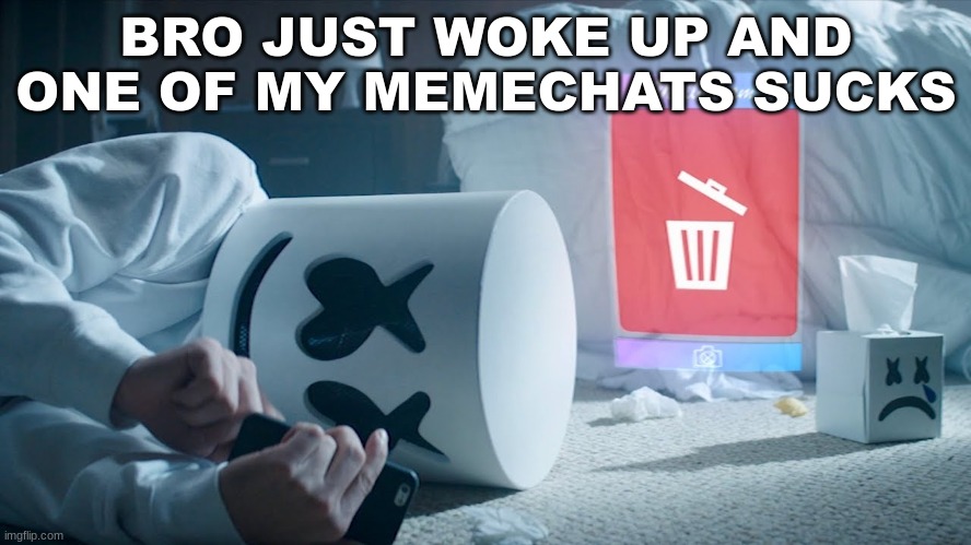 BRO JUST WOKE UP AND ONE OF MY MEMECHATS SUCKS | image tagged in l | made w/ Imgflip meme maker