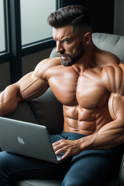 muscle man laptop Blank Meme Template