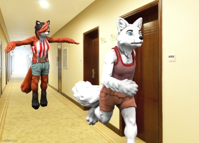 GM chat, my sleep study went well | image tagged in candystripe running from floating gingerfox | made w/ Imgflip meme maker