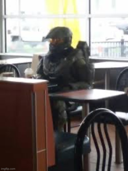 master chief at mcdonald’s | image tagged in master chief at mcdonald s | made w/ Imgflip meme maker