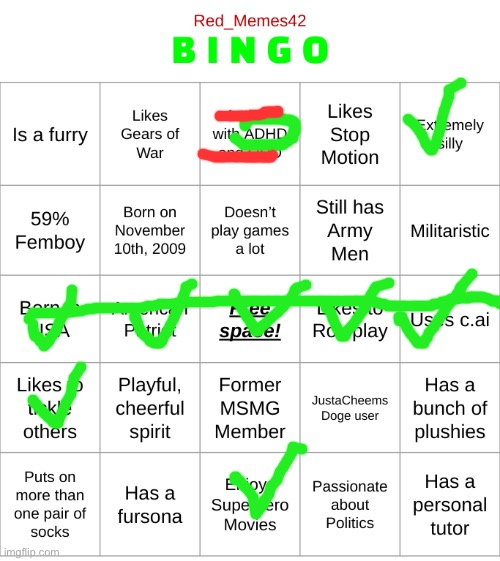 The first bingo where I actually fill out a row | image tagged in red_memes42 bingo | made w/ Imgflip meme maker