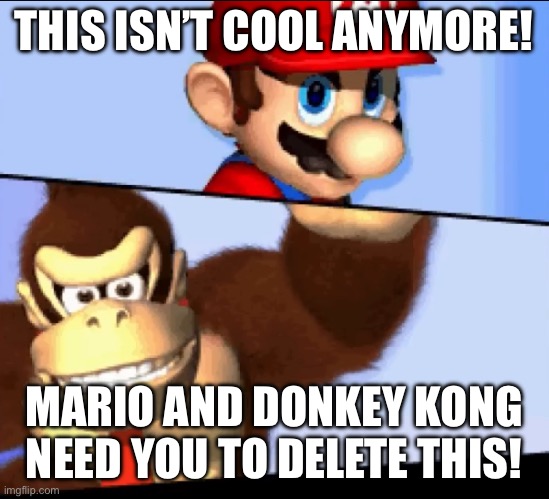 Mario and Donkey Kong | THIS ISN’T COOL ANYMORE! MARIO AND DONKEY KONG NEED YOU TO DELETE THIS! | image tagged in marioandonkeykong | made w/ Imgflip meme maker