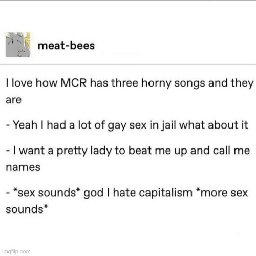 Horny songs | image tagged in horny,mcr,my chemical romance | made w/ Imgflip meme maker
