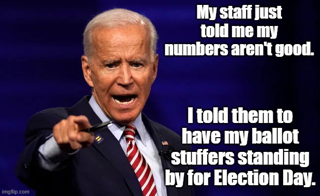 Seniors | My staff just told me my numbers aren't good. I told them to have my ballot stuffers standing by for Election Day. | image tagged in joe biden worries | made w/ Imgflip meme maker