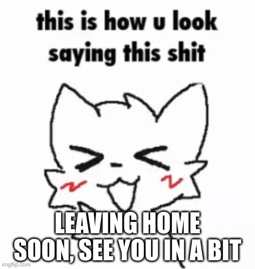 this is how u look saying this shit | LEAVING HOME SOON, SEE YOU IN A BIT | image tagged in this is how u look saying this shit | made w/ Imgflip meme maker