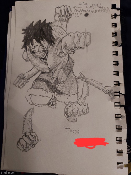 I decided to remake one of my drawings (I covered my last name) | image tagged in luffy,monkey d luffy,one piece,e,ee,eee | made w/ Imgflip meme maker
