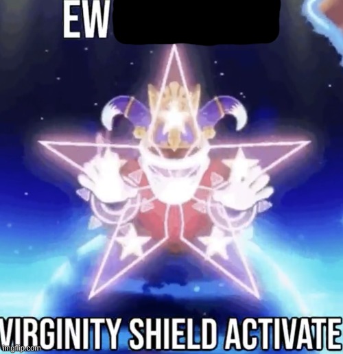 the virginity shield is unisex | image tagged in magolor virginity shield remastered | made w/ Imgflip meme maker