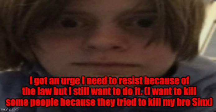 I am personally about to run and make sure he is okay. | I got an urge I need to resist because of the law but I still want to do it. (I want to kill some people because they tried to kill my bro Sinx) | image tagged in darthswede silly serious face | made w/ Imgflip meme maker