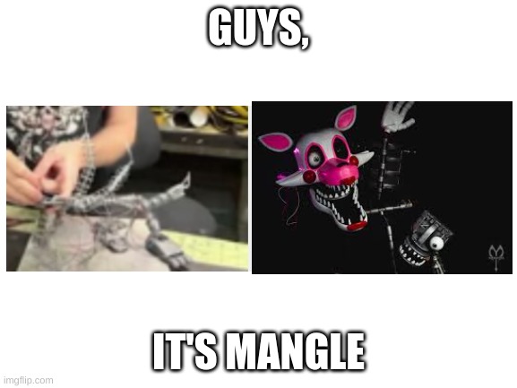 Blank White Template | GUYS, IT'S MANGLE | image tagged in blank white template | made w/ Imgflip meme maker