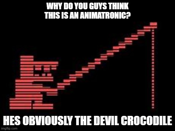 WHY DO YOU GUYS THINK THIS IS AN ANIMATRONIC? HES OBVIOUSLY THE DEVIL CROCODILE | made w/ Imgflip meme maker