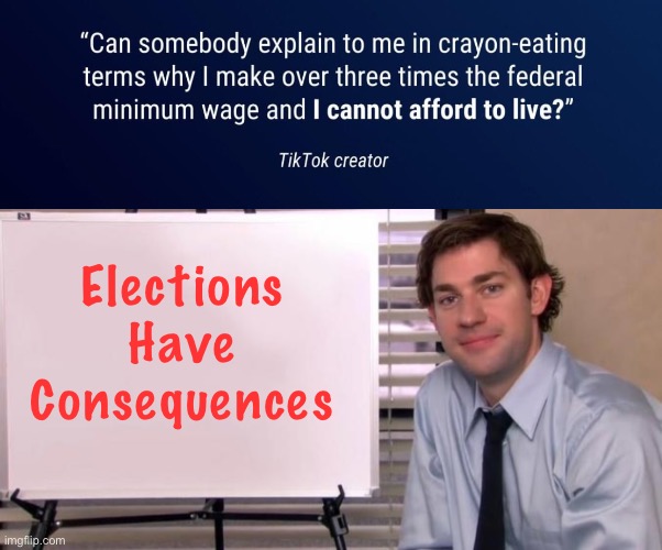 Vote blue no matter who is a poor economic plan | Elections 
Have 
Consequences | image tagged in jim halpert explains,politics lol,memes,derp | made w/ Imgflip meme maker