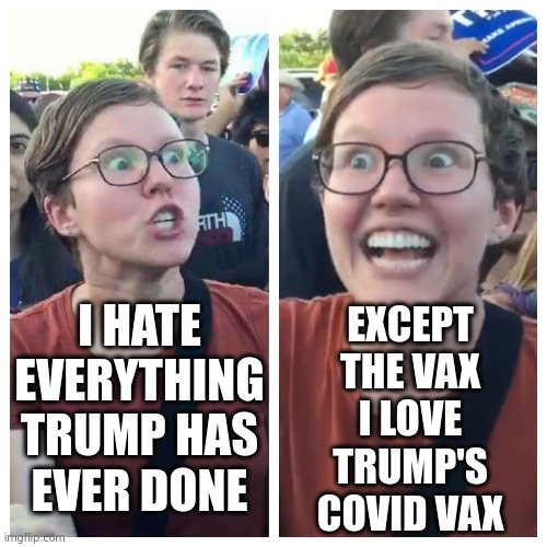 The Idaho Republican Party calls to ban Operation Warp Speed Clot Shots- Why do Dems love the Trump Vaccine? | EXCEPT
THE VAX
I LOVE
TRUMP'S
COVID VAX; I HATE
EVERYTHING
TRUMP HAS
EVER DONE | image tagged in hypocrite liberal | made w/ Imgflip meme maker