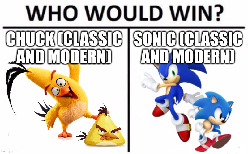 Battle Of The Speedsters | CHUCK (CLASSIC AND MODERN); SONIC (CLASSIC AND MODERN) | image tagged in memes,who would win,death battle | made w/ Imgflip meme maker