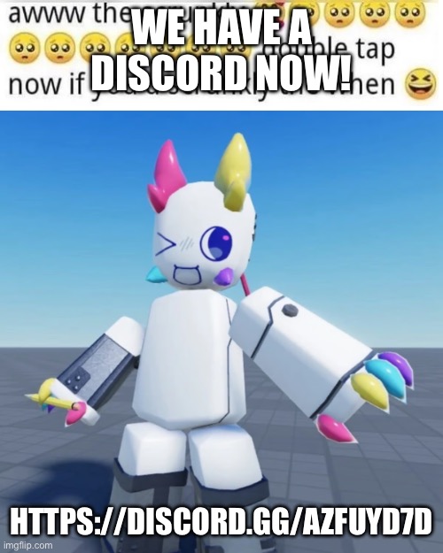 Prototype scrunkly | WE HAVE A DISCORD NOW! HTTPS://DISCORD.GG/AZFUYD7D | image tagged in prototype scrunkly | made w/ Imgflip meme maker