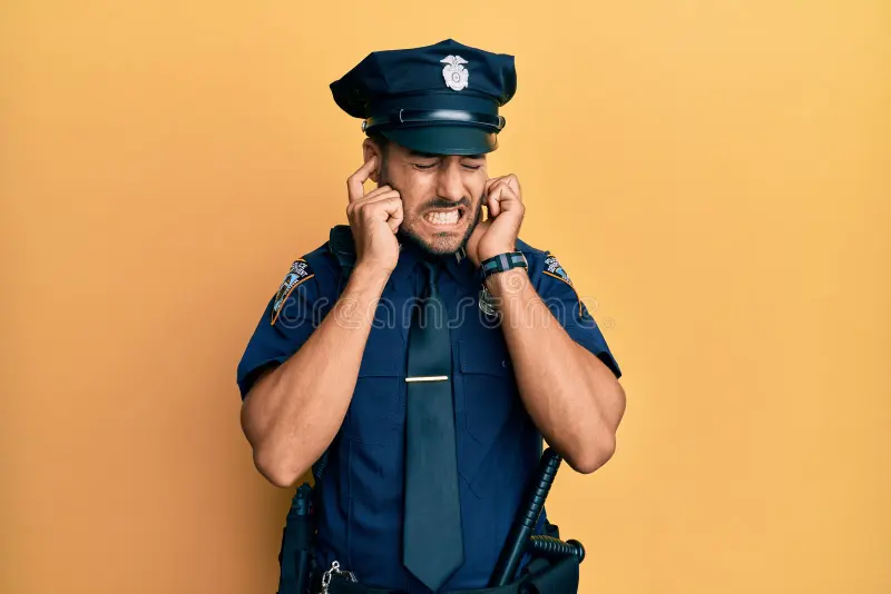 Police Covering Ears Cop Blank Meme Template