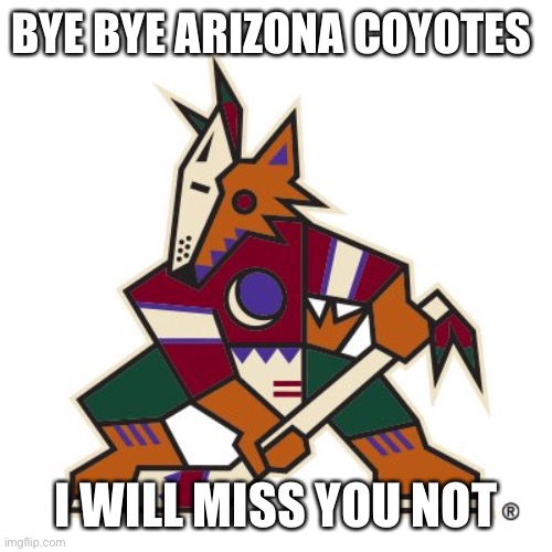 Arizona Coyotes | BYE BYE ARIZONA COYOTES; I WILL MISS YOU NOT | image tagged in arizona coyotes | made w/ Imgflip meme maker