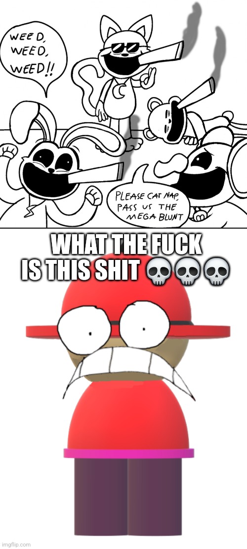 More like Banjex critters | WHAT THE FUCK IS THIS SHIT 💀💀💀 | image tagged in unsmile bambox,smiling critters,vsbanbodi,bambox,popcorn edition,dave and bambi | made w/ Imgflip meme maker