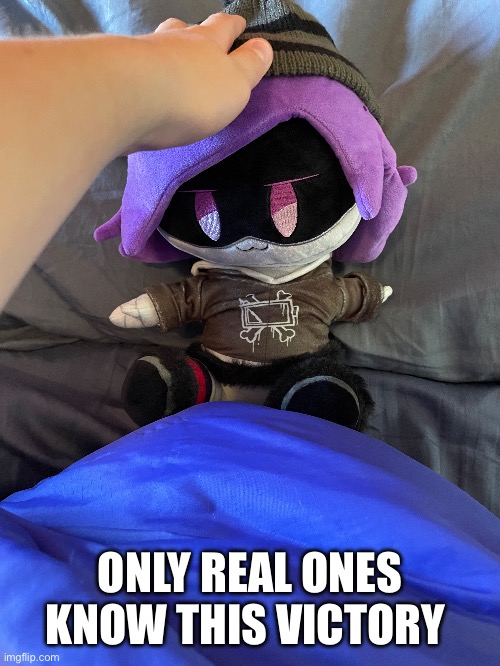 LETS GOOOOOOO MY SILLY BEAN IS HERE | ONLY REAL ONES KNOW THIS VICTORY | image tagged in plush,murder drones | made w/ Imgflip meme maker