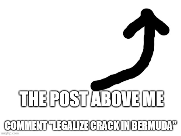 Blank White Template | THE POST ABOVE ME; COMMENT "LEGALIZE CRACK IN BERMUDA" | image tagged in blank white template | made w/ Imgflip meme maker