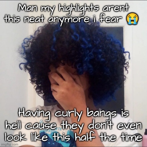 I love forgetting to post images :skull: | Man my highlights arent this neat anymore i fear 😭; Having curly bangs is hell cause they don't even look like this half the time | made w/ Imgflip meme maker