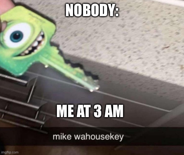 Mike Wa-house-key | NOBODY:; ME AT 3 AM | image tagged in mike wa-house-key | made w/ Imgflip meme maker