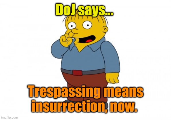 The Simpsons Ralph Wiggum Picking His Nose | DoJ says... Trespassing means insurrection, now. | image tagged in the simpsons ralph wiggum picking his nose | made w/ Imgflip meme maker