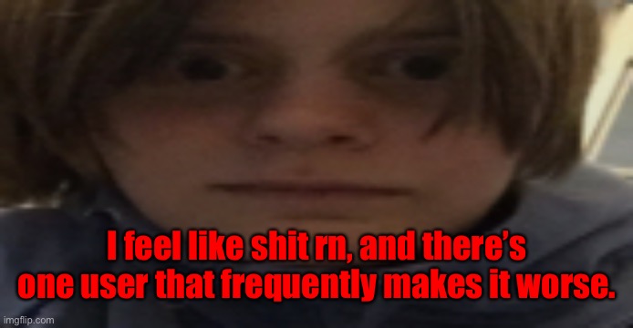 . | I feel like shit rn, and there’s one user that frequently makes it worse. | image tagged in darthswede silly serious face | made w/ Imgflip meme maker