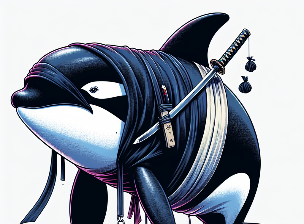 High Quality A killer whale dressed in black ninja warrior attire Blank Meme Template