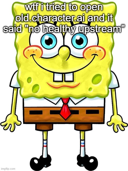I'm Spongebob! | wtf i tried to open old.character.ai and it said "no healthy upstream" | image tagged in i'm spongebob | made w/ Imgflip meme maker